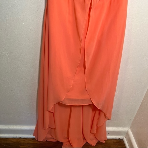 David’s Bridal Strapless High Low Dress with Front Detail Coral Reef - Picture 5 of 12